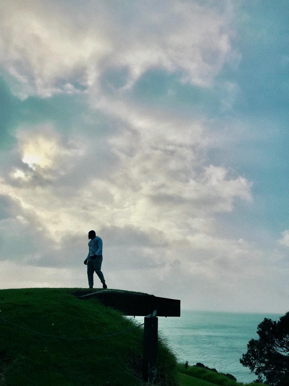 scenic background with man on platform